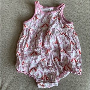 Pink chicken umbrella bubble romper